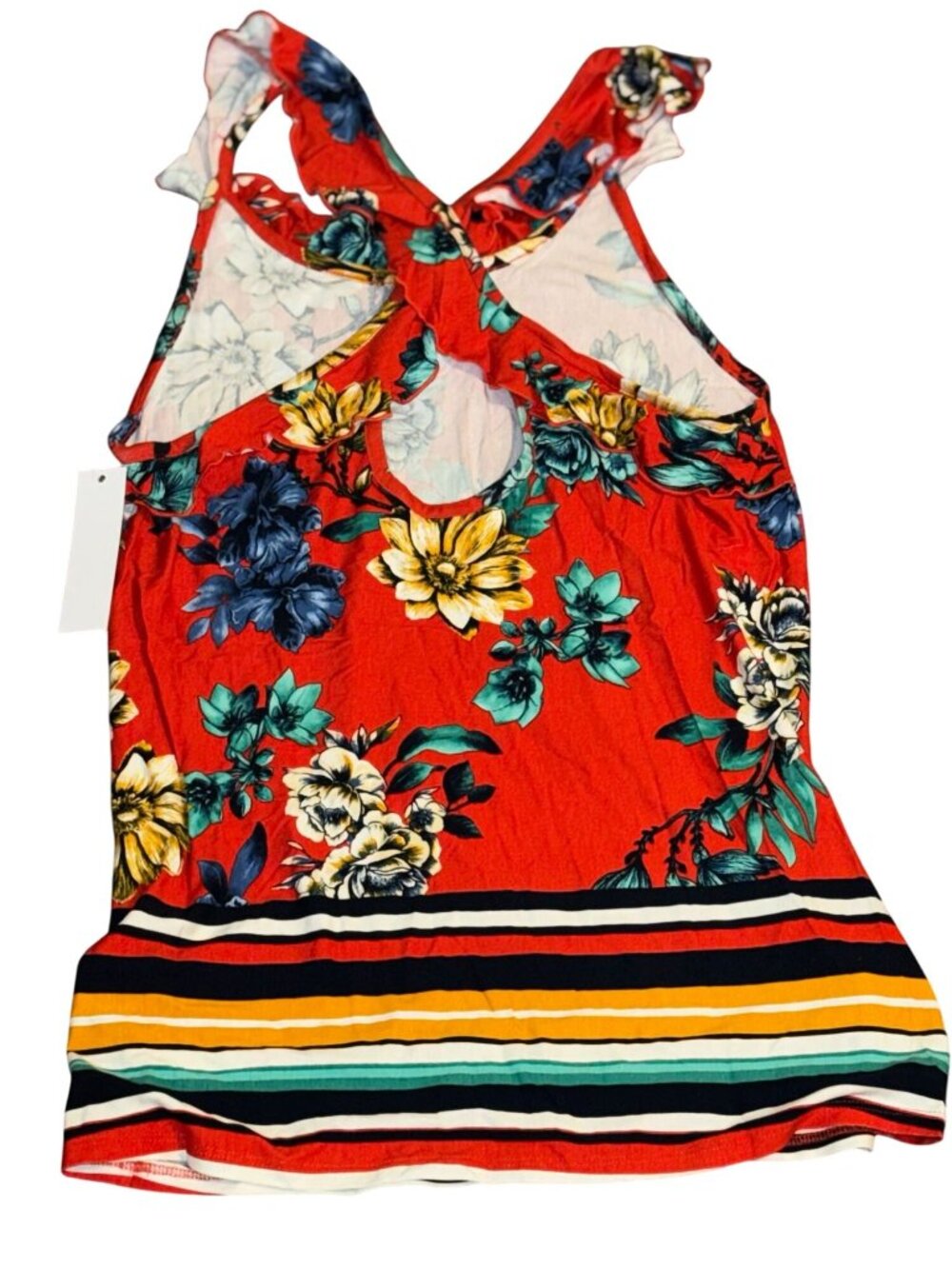 Womens Floral Print Racerback Tank Top L Rayon Spandex Blend - Picture 4 of 7